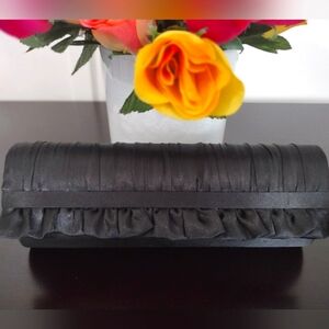 Ruffle Black Clutch